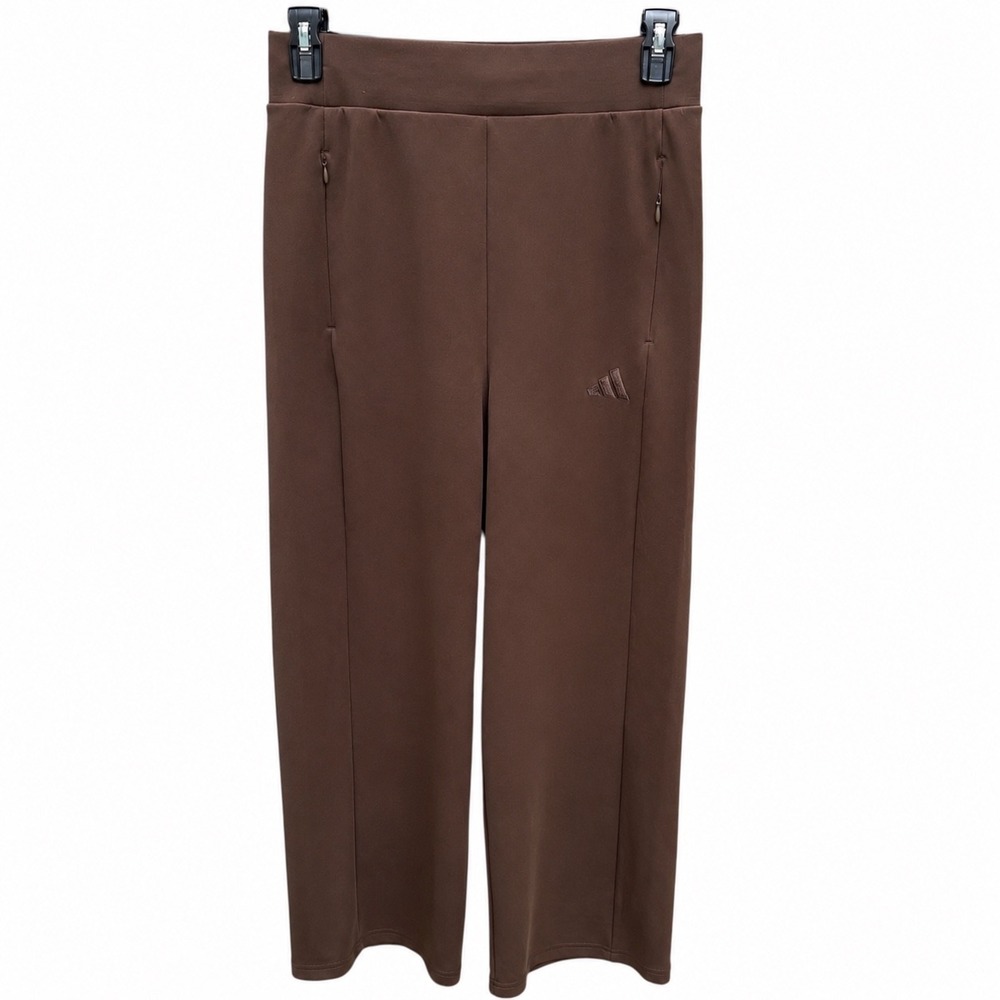 Adidas Womens Medium Active Wide Leg Pants Chocolate Brown High Rise Athleisure